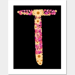 Letter T flowers alphabet colorful T Posters and Art